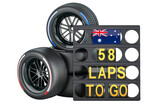 Australian racing, pit board with flag of Australia and racing wheels with different compounds type tyres. 3D rendering isolated on transparent background