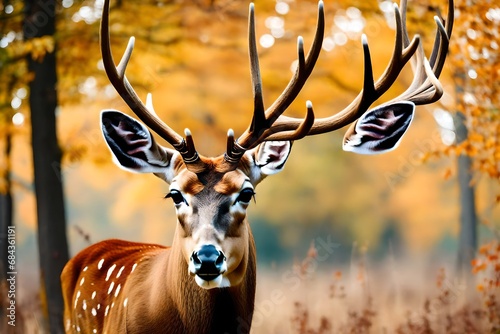 a portrait of a deer on an autumn day, in the style of large scale murals, realistic yet ethereal, light white  photo