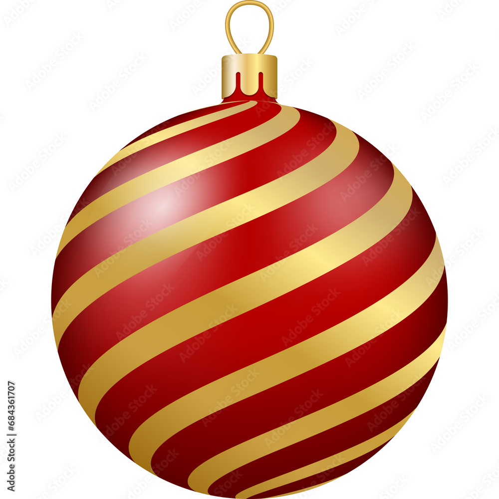 Christmas and New Year decor. Gold and red glass stripes ornament ball. 3d realistic png illustration. Christmas and New Year decor. Gold and red glass stripes ornament ball. 3d realistic png illustration.
