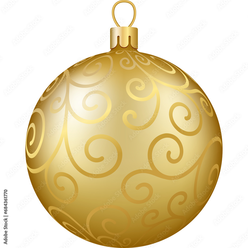 Christmas and New Year decor. Gold floral ornament ball. 3d realistic png illustration. Christmas and New Year decor. Gold floral ornament ball. 3d realistic png illustration.