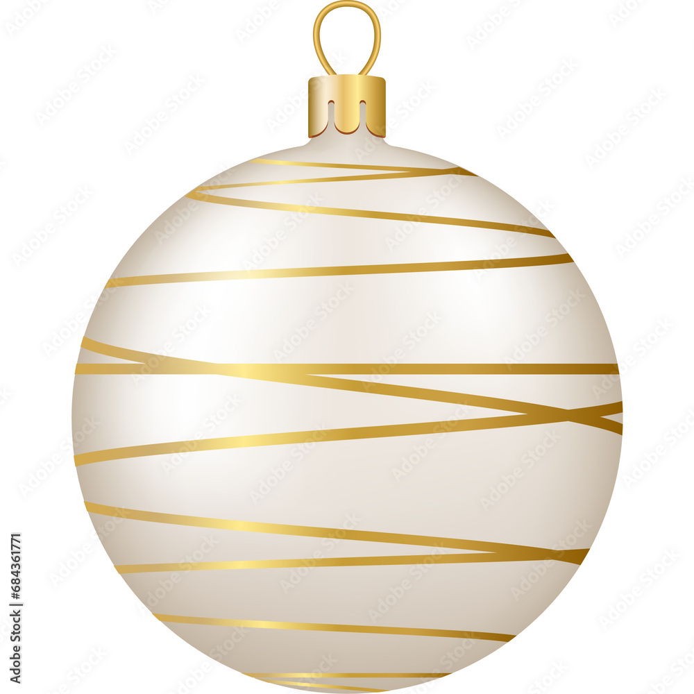 Christmas and New Year decor. Gold and white glass stripes ornament ball. 3d realistic png illustration. Christmas and New Year decor. Gold and white glass stripes ornament ball. 3d realistic png illustration.