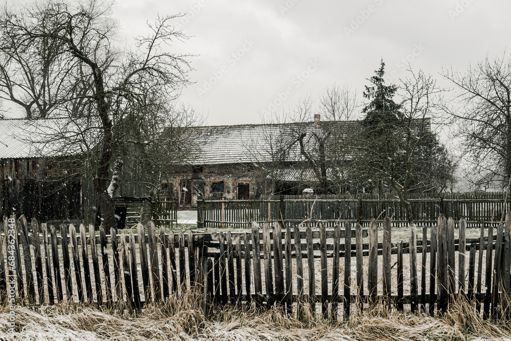 Abandoned depopulated town and houses in Poland in the village of Raduchów. Planned construction of a water reservoir.