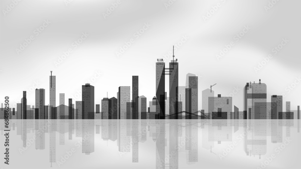 Obraz premium Megapolis skyscraper background. Abstract vector cityscape shapes. Architectural panorama horizon sky.