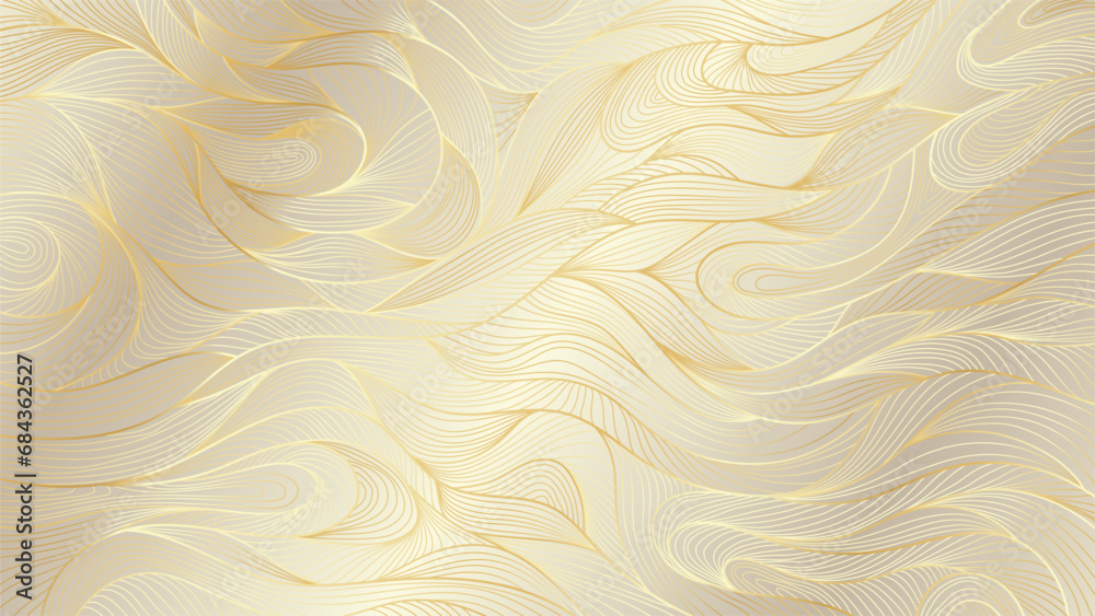 Linear gold background pattern. Thin abstract lines luxury expensive. Vector illustration wave ornament.