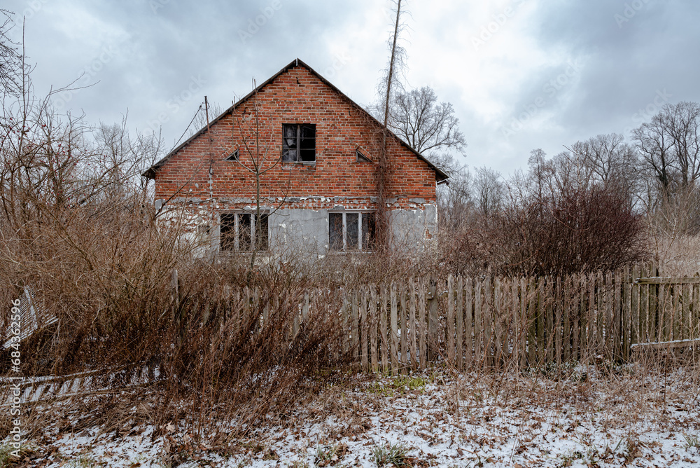 Abandoned depopulated town and houses in Poland in the village of Raduchów. Planned construction of a water reservoir. Abandoned depopulated town and houses in Poland in the village of Raduchów. Planned construction of a water reservoir.