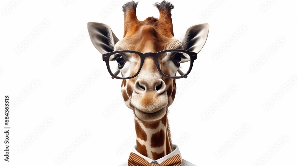 Naklejka premium A Sophisticated Giraffe in Stylish Eyewear and a Dapper Bow Tie