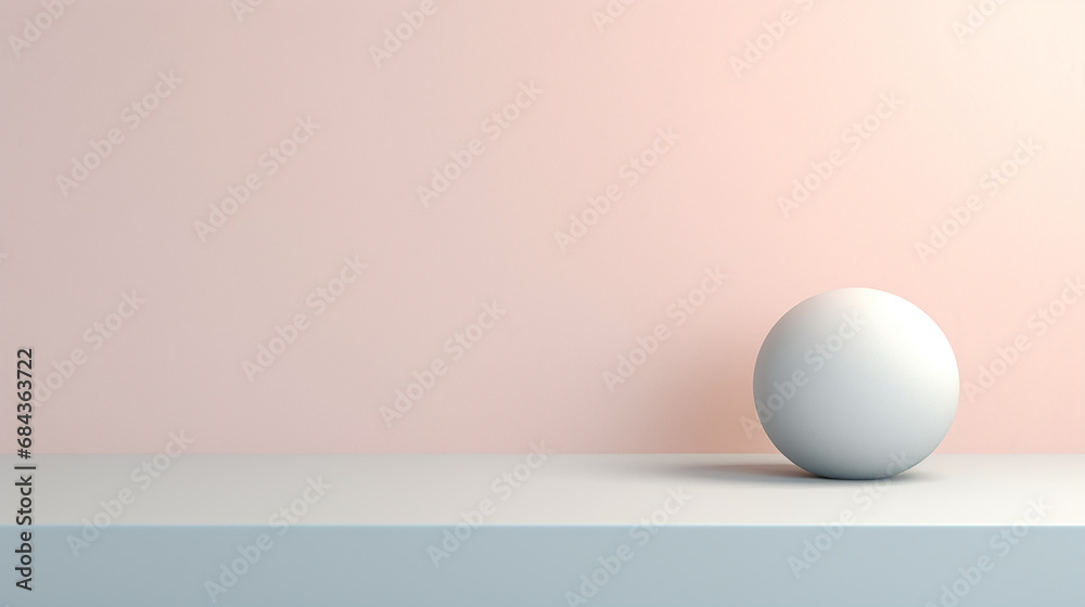 Simple Abstract Background Divided Into Several Parts In Pastel Tones of Gray and Pink and a Gray Sphere Placed Between a Floor and a Wall Created with Generative AI Technology - obrazy, fototapety, plakaty 