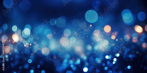 Soft bokeh lights sparkle against a background of deep  midnight blue  creating a dreamy atmosphere