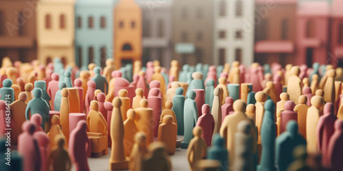 Vividly painted wooden figures of people grouped in a lively community scene photo