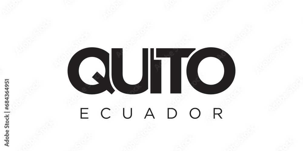 Quito in the Ecuador emblem. The design features a geometric style, vector illustration with bold typography in a modern font. The graphic slogan lettering. Quito in the Ecuador emblem. The design features a geometric style, vector illustration with bold typography in a modern font. The graphic slogan lettering.