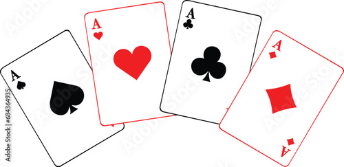 Cartoon Black and White Isolated Illustration Vector Of 4 Aces Playing Cards