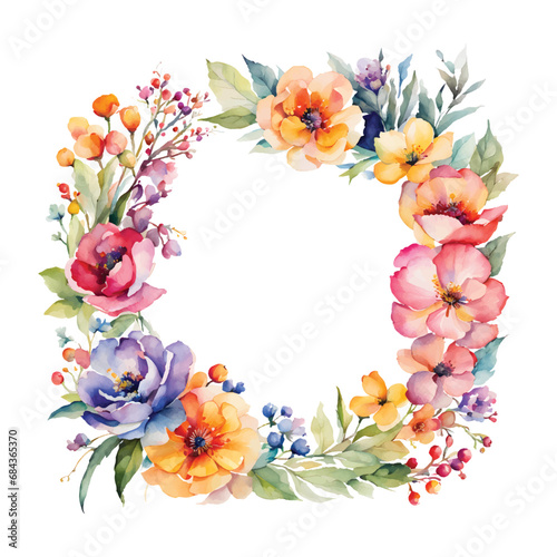 Watercolor flowers with frame, invitation card template in Vector EPS format