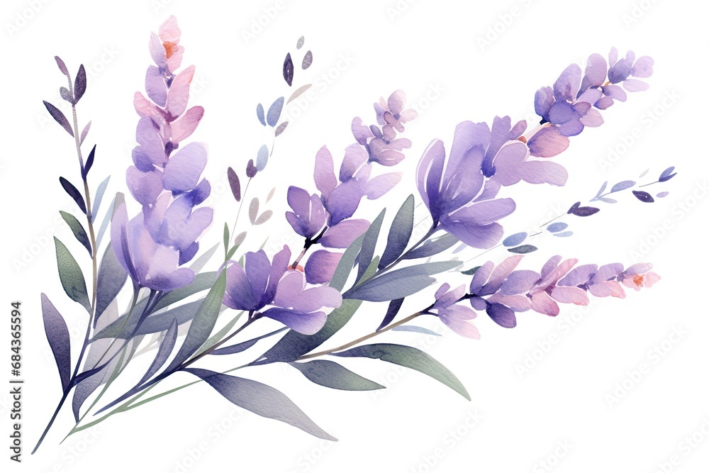 Watercolor purple lavender flower bunch vector on white background - obrazy, fototapety, plakaty 
