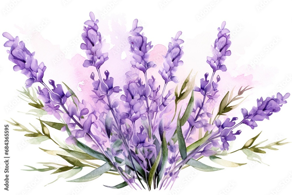 Naklejka premium Watercolor purple lavender flower bunch vector on white background
