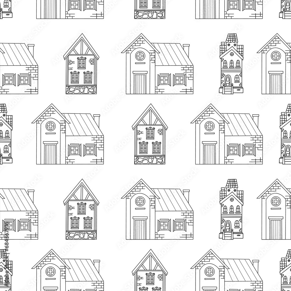 Seamless pattern with  town houses