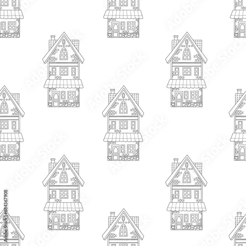 Seamless pattern with  stone house