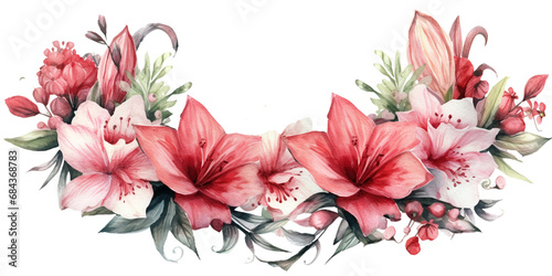 bouquet of red gladioli flowers in watercolor design isolated against transparent background
