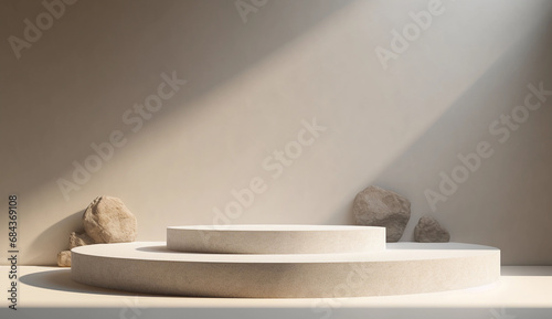 White marble podium for product presentation in minimal style