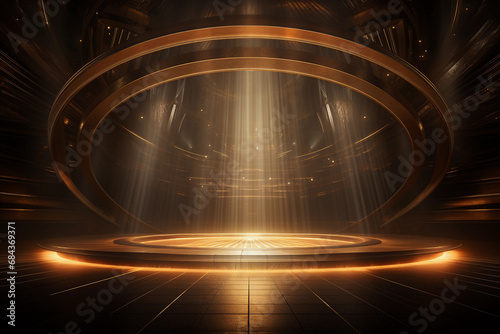 Luxury and futuristic golden empty stage with lights background