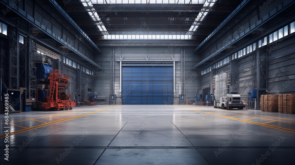 Fototapeta premium An empty warehouse with a forklift in the background