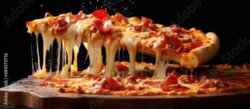 Delicious pizza with melted cheese.