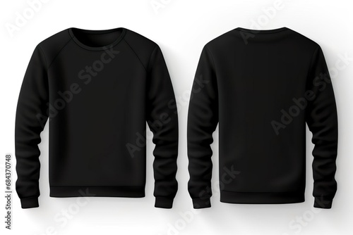 Set of black front and back view tee sweatshirt sweater long sleeve on transparent background cutout, PNG file. Mockup template for artwork graphic design | Generative AI photo