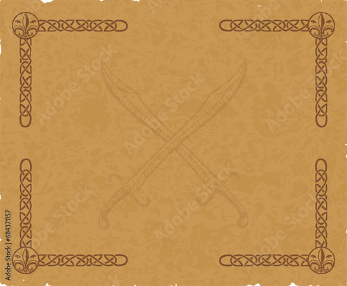 Brown Parchment with Medieval Frame and Crossed Scimitars