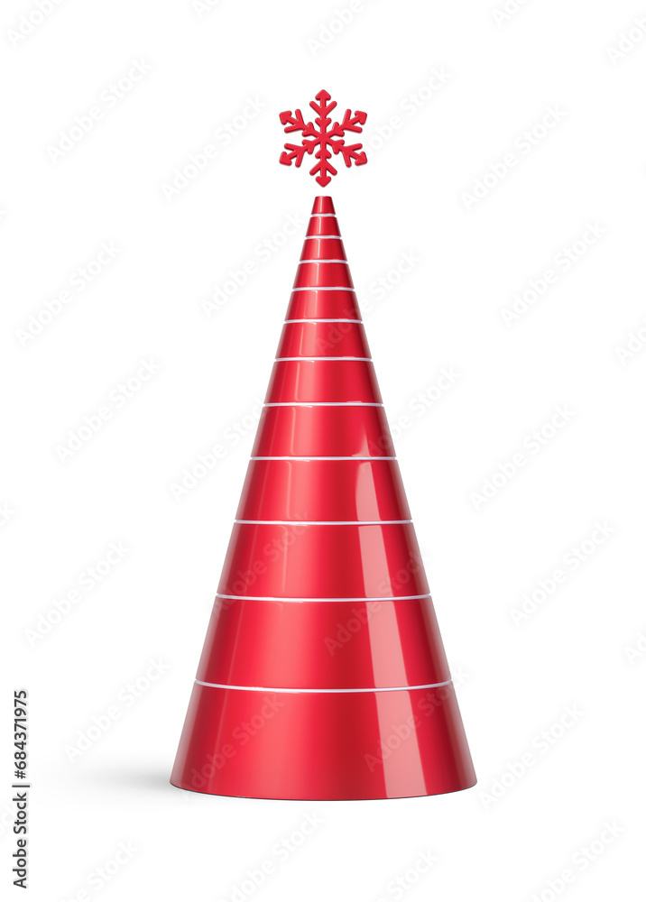 Red and silver Christmas tree in elongated abstract cone shape. New Year's decoration isolated on transparent background. 3D render Red and silver Christmas tree in elongated abstract cone shape. New Year's decoration isolated on transparent background. 3D render