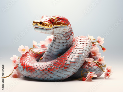 Luminous snake in traditional chinese for Lunar New Year festivities on a white background. photo