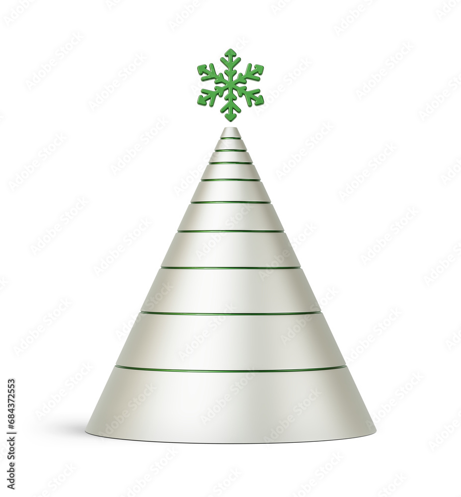 Green and silver Christmas tree in abstract cone shape. New Year's decoration isolated on transparent background. 3D render Green and silver Christmas tree in abstract cone shape. New Year's decoration isolated on transparent background. 3D render