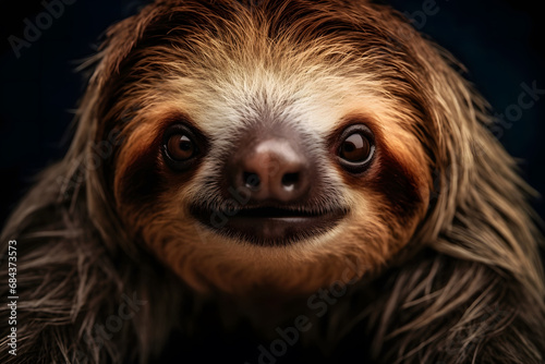 Funny cute sloth. Tropical or exotic animal inhabiting savannah. Happy lazy mammal. Neural network AI generated art photo