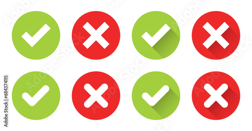 Checkmark and x mark icon vector.  Check and cross sign symbol