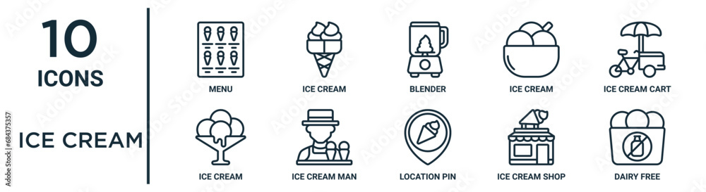 ice cream linear icon set. includes thin line ice cream, blender, ice ...