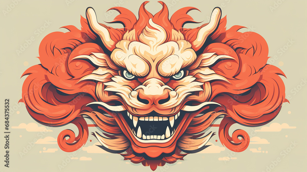 Chinese style dragon face, minimal comic style vector art,  chinese new year theme, zodiac year theme, low detail.