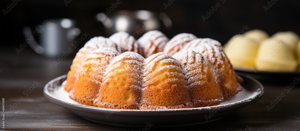 Bundt pan pound cake, classic vanilla or sour cream, powdered sugar dusted. Bundt pan pound cake, classic vanilla or sour cream, powdered sugar dusted.