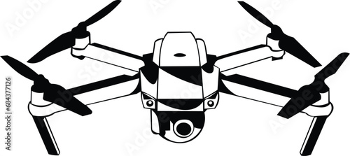 Cartoon Black and White Isolated Illustration Vector Of A Flying Drone