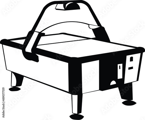 Cartoon Black and White Isolated Illustration Vector Of An Air Hockey Games Table