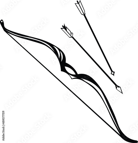 Cartoon Black and White Isolated Illustration Vector Of A Bow and Arrow