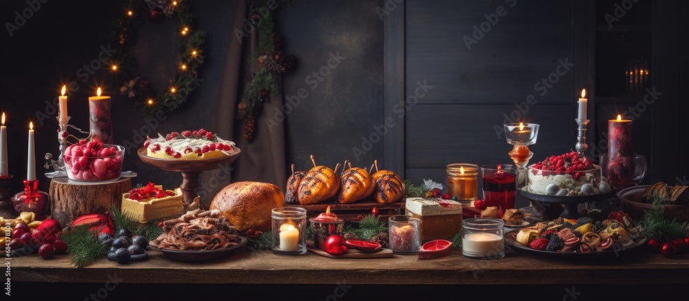 Festive Christmas decor and delicious food for celebration. Festive Christmas decor and delicious food for celebration.