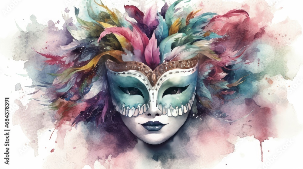Carnival venetian mask from a splash of watercolor, colored drawing, realistic.