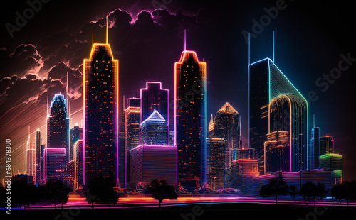 Futuristic Houston, Texas, Cityscape Skyscraper, city skyline at night