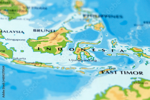world map of asian country indonesia in close up