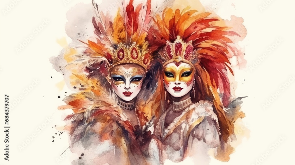 Carnival venetian mask from a splash of watercolor, colored drawing, realistic.