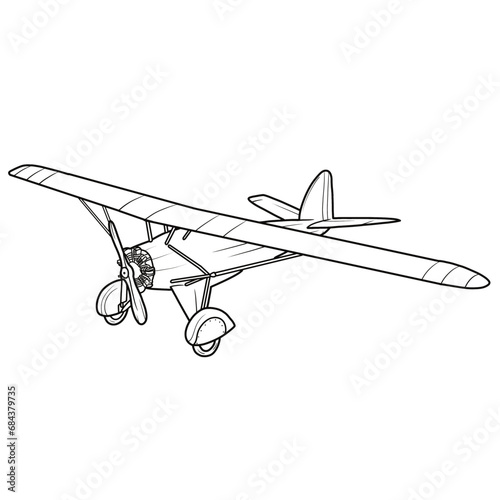 A Vintage Model of a 1920s British Mono-plane, Hand drawn vector illustration. Design for print, coloring book, Isolated on White Background
