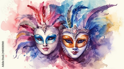 Carnival venetian mask from a splash of watercolor, colored drawing, realistic. © Juan
