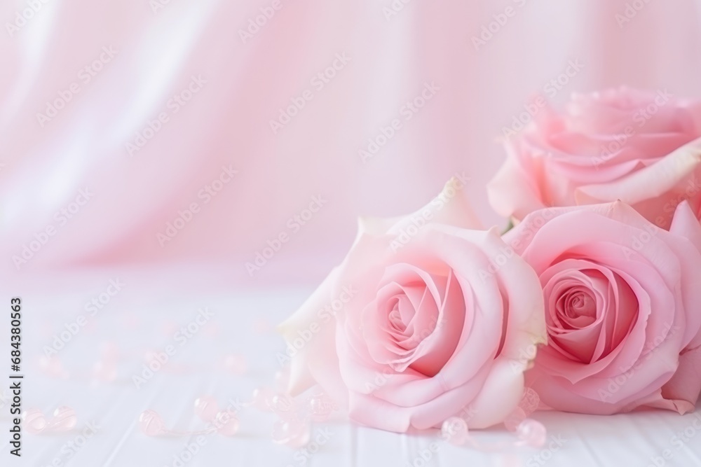 Flowers roses soft pastel color background. Beautiful composition. Valentine's Day, Easter, Birthday, Happy Women's Day, Mother's Day. Holiday poster and banner
