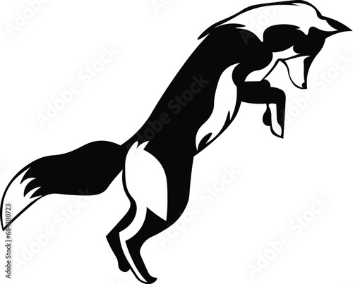Cartoon Black and White Isolated Illustration Vector Of A Fox Running and Hunting