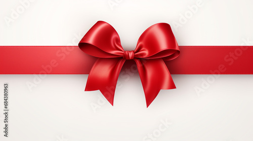 single shiny gift bow, red satin, with one ribbon isolated on white
