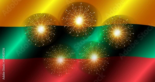 Animated flag of Lithuania with fireworks. Banner with flag of Lithuania. Colorful illustration with flag for web design.