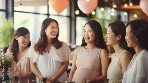 Group of asian beautiful pregnant women with smile and happy at cafe